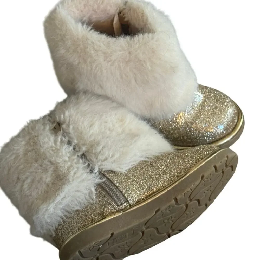 Harper Canyon Gold Glitter Faux Fur Winter Boots Toddler Girls Size 7C